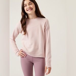 Athleta Girl Cozy Cross Your Fingers Sweatshirt Light Pink XXL (16)